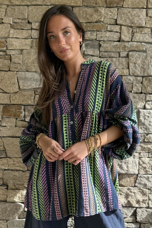 Peruvia Pillow Cotton Nero Smock Top Navy /16=